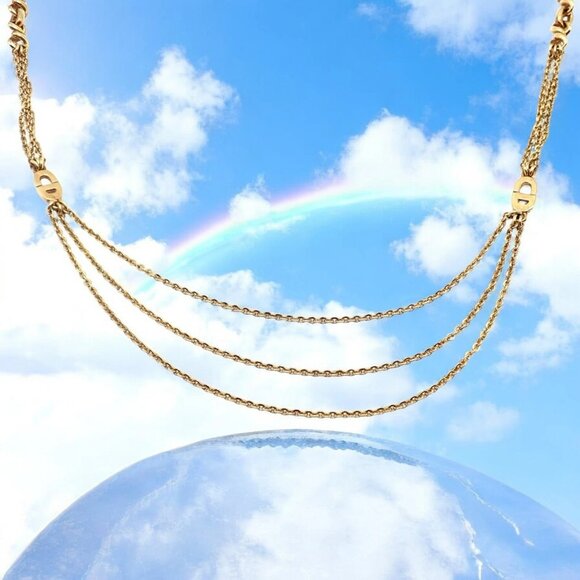 Vintage! Christian Dior Solid 18k Gold CD Three Strand 28" Long Necklace Germany - Picture 2 of 14